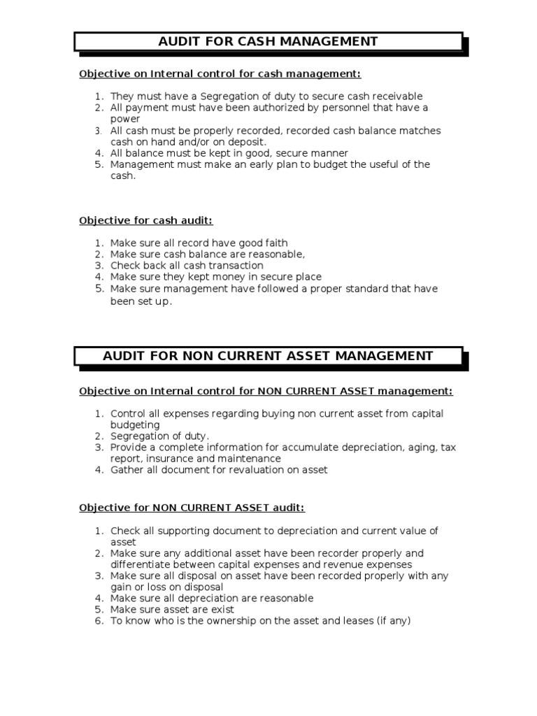 Objective On Internal Control For Cash Management | PDF