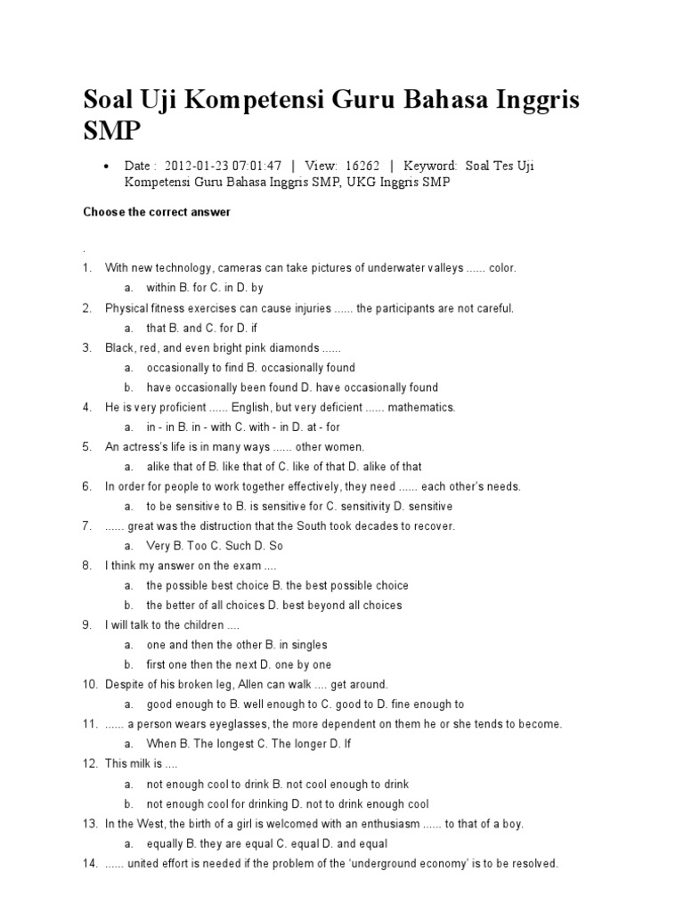 Uji Kompetensi Guru Bahasa Inggris Smp - Seputaran Guru
