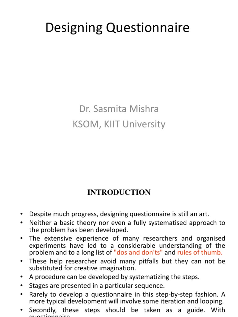 Designing Effective Questionnaires A StepbyStep Guide to Developing