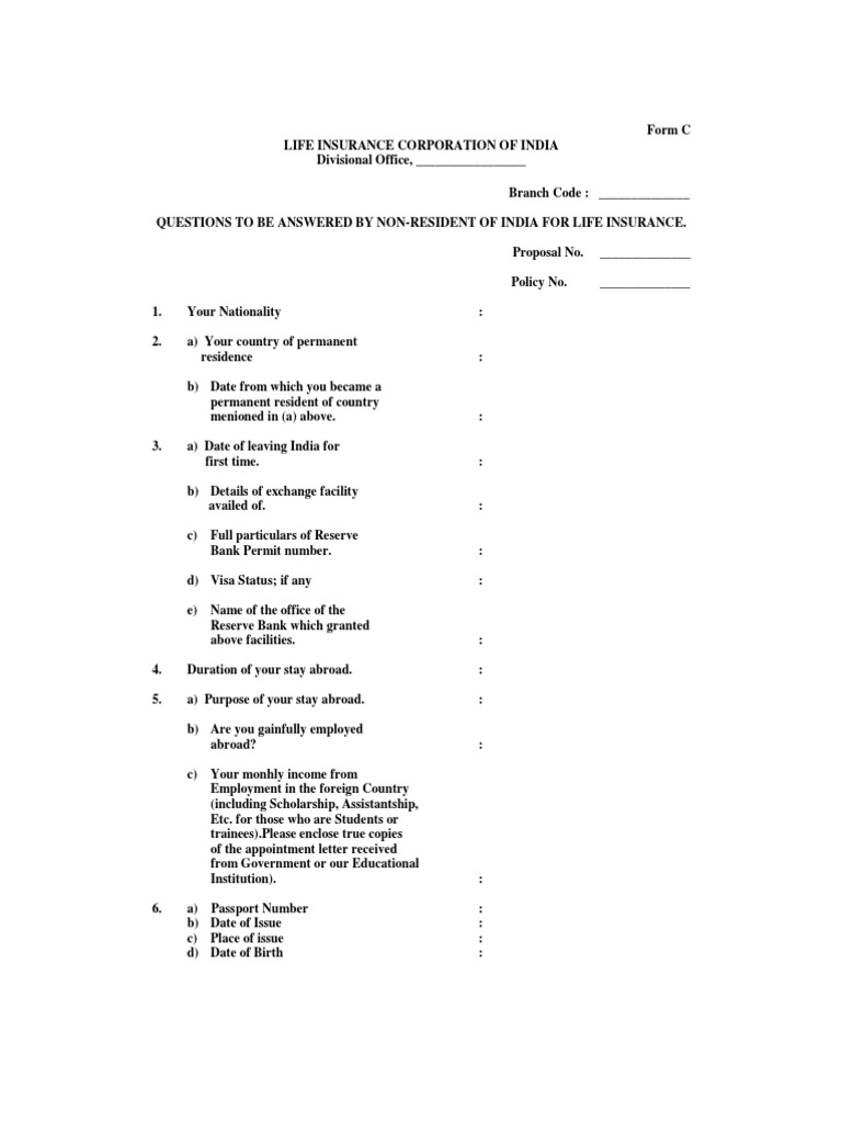 Lic Nir Questionaire | PDF | Insurance | Money Order