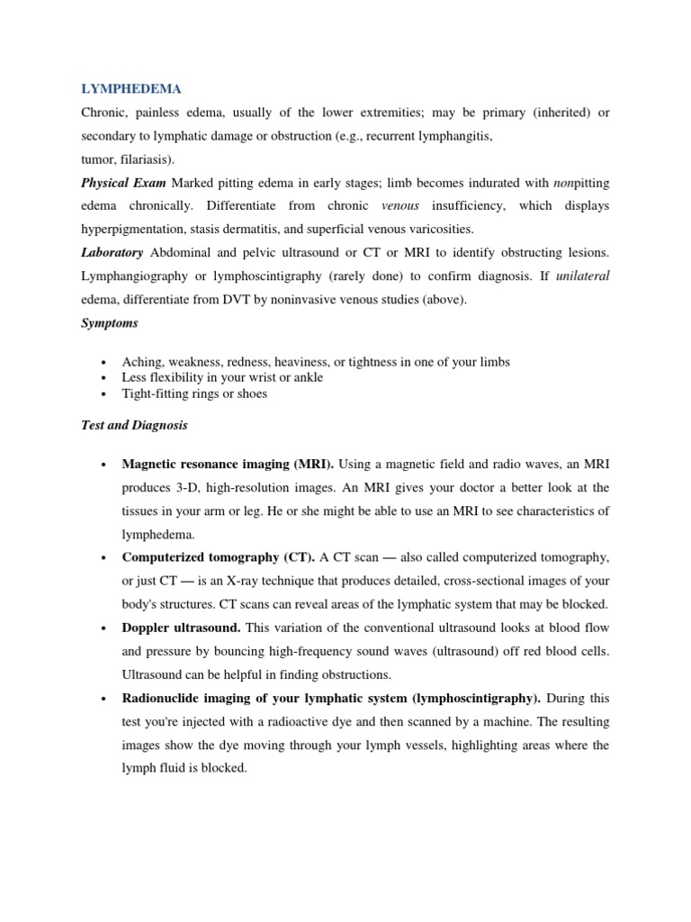 Diagnostic tests for lymphedema