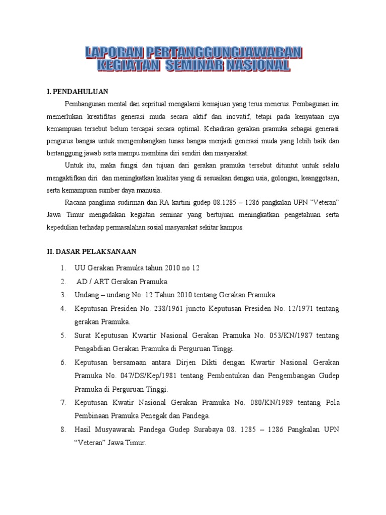 Contoh Laporan Pertanggungjawaban Kegiatan Seminar Nasional