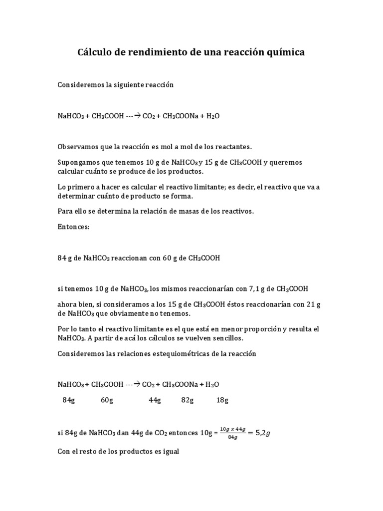 Cálculo de Rendimiento Químico | PDF