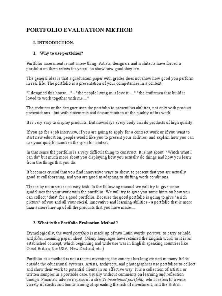Portfolio Evaluation Method | PDF | Educational Assessment ...