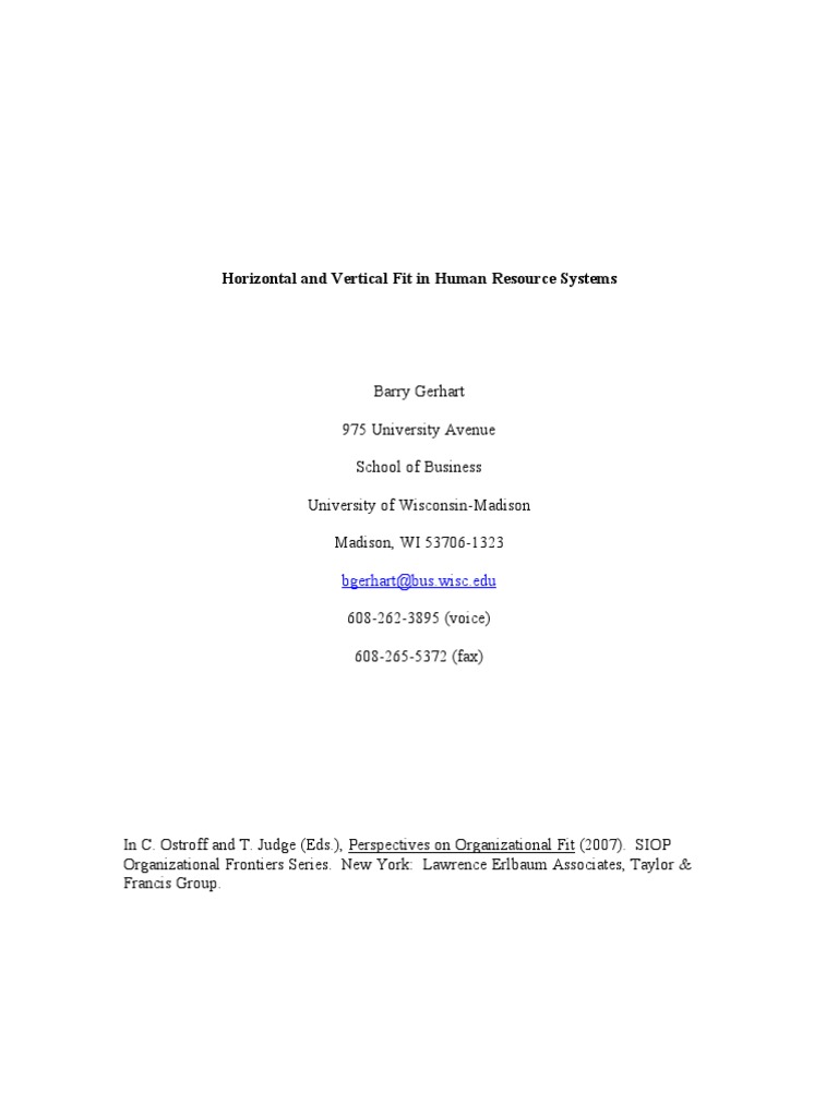 Horizontal and Vertical Fit in Human Resource Systems Bgerhartbus
