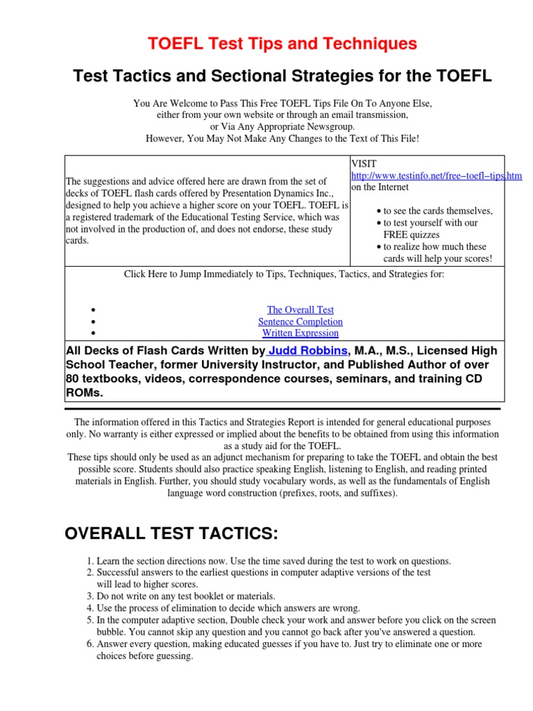Essential TOEFL Test Strategies | PDF
