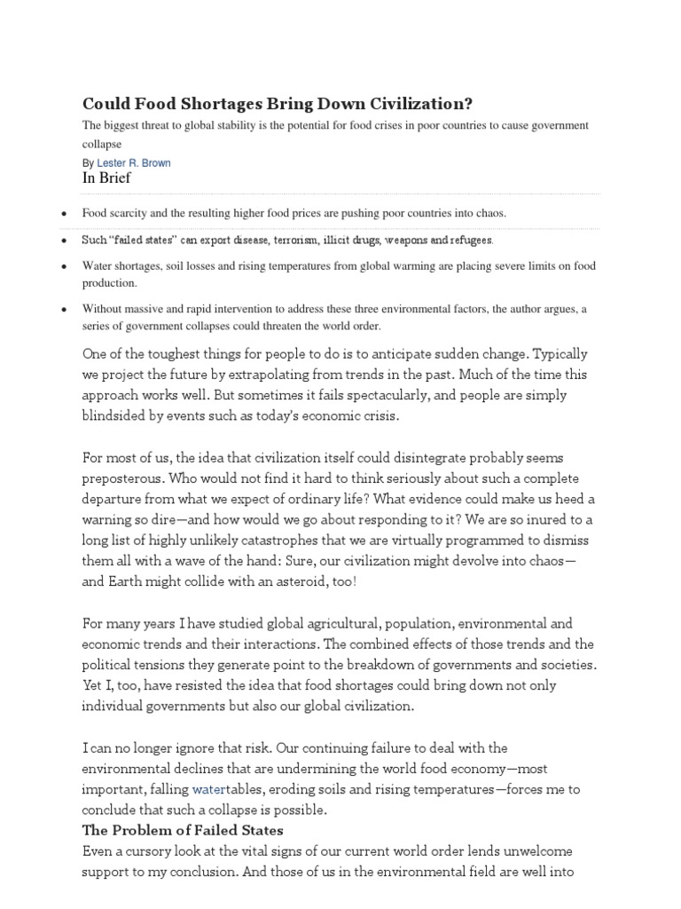 Food Shortage PDF Food Security Famine