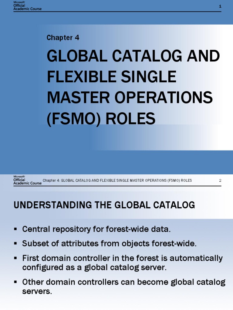 Global Catalog and Flexible Single Master Operations (Fsmo) Roles | PDF ...