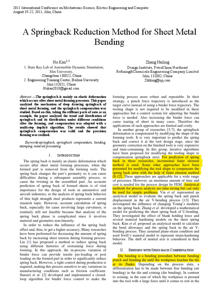 2011 Springback Reduction Method For Sheet Metal | PDF