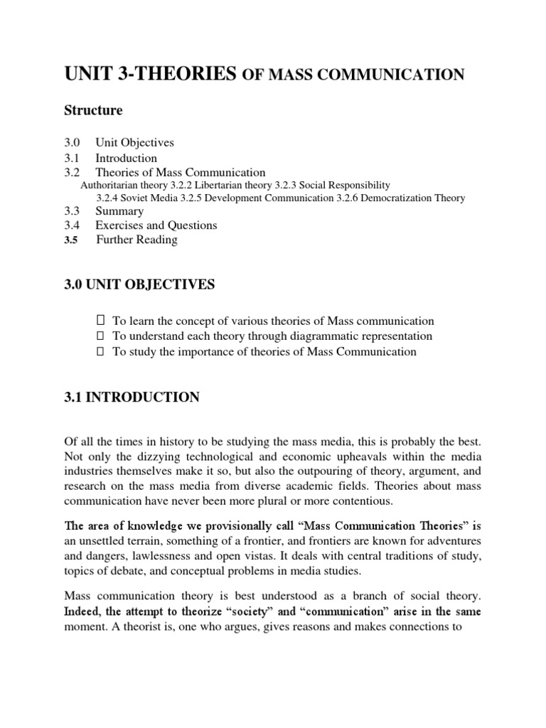 Theories of Mass Communication Explained | PDF | Natural And Legal ...