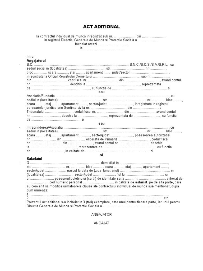 Act Aditional La Contractul Individual de Munca | PDF