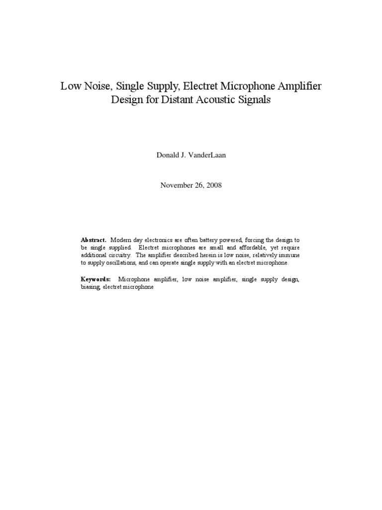 Electret Amplifier Application Note PDF Amplifier Microphone