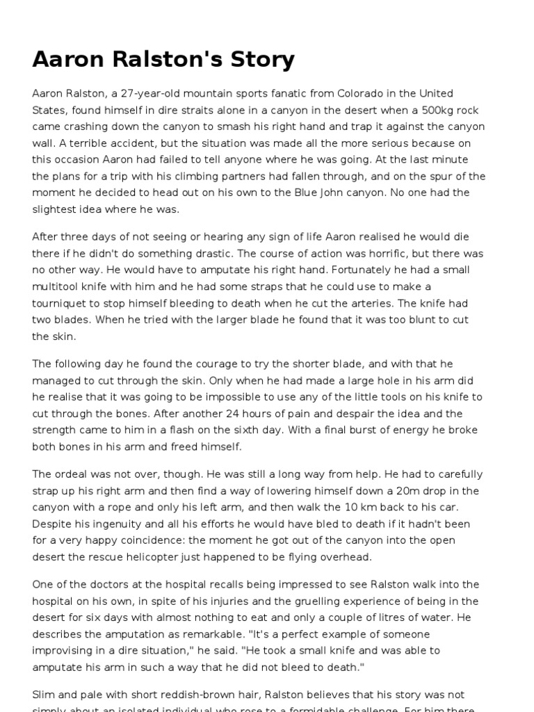 Aaron Ralston Reading Comprehension | PDF