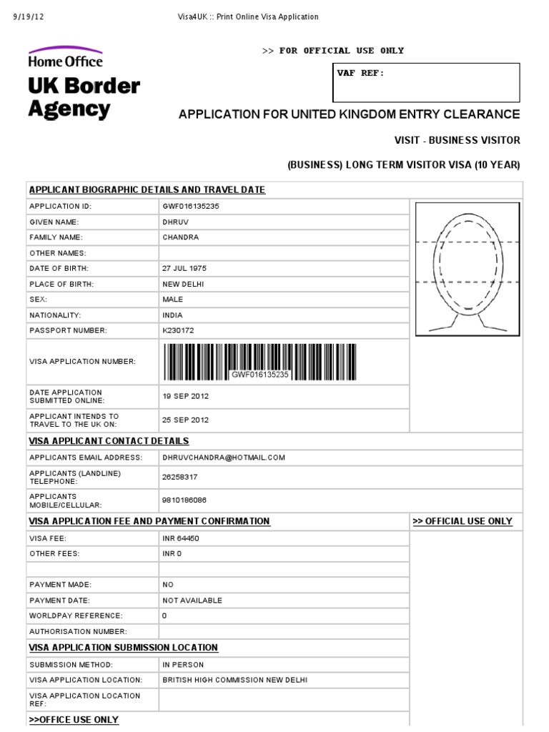 Visa4uk Print Online Visa Application