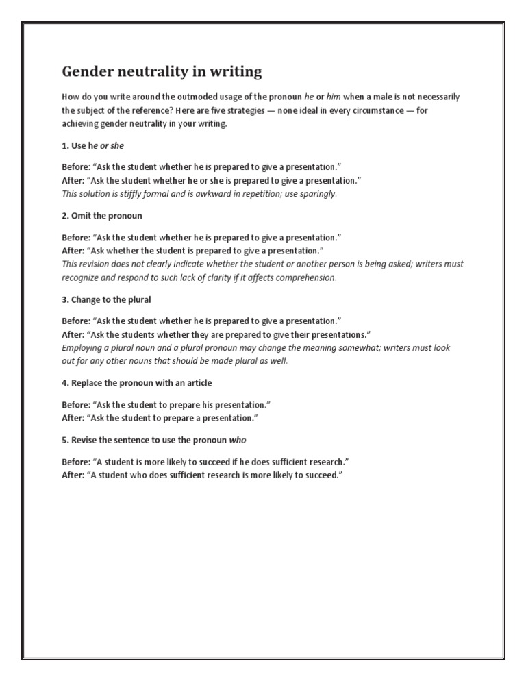 Gender Neutrality in Writing | PDF