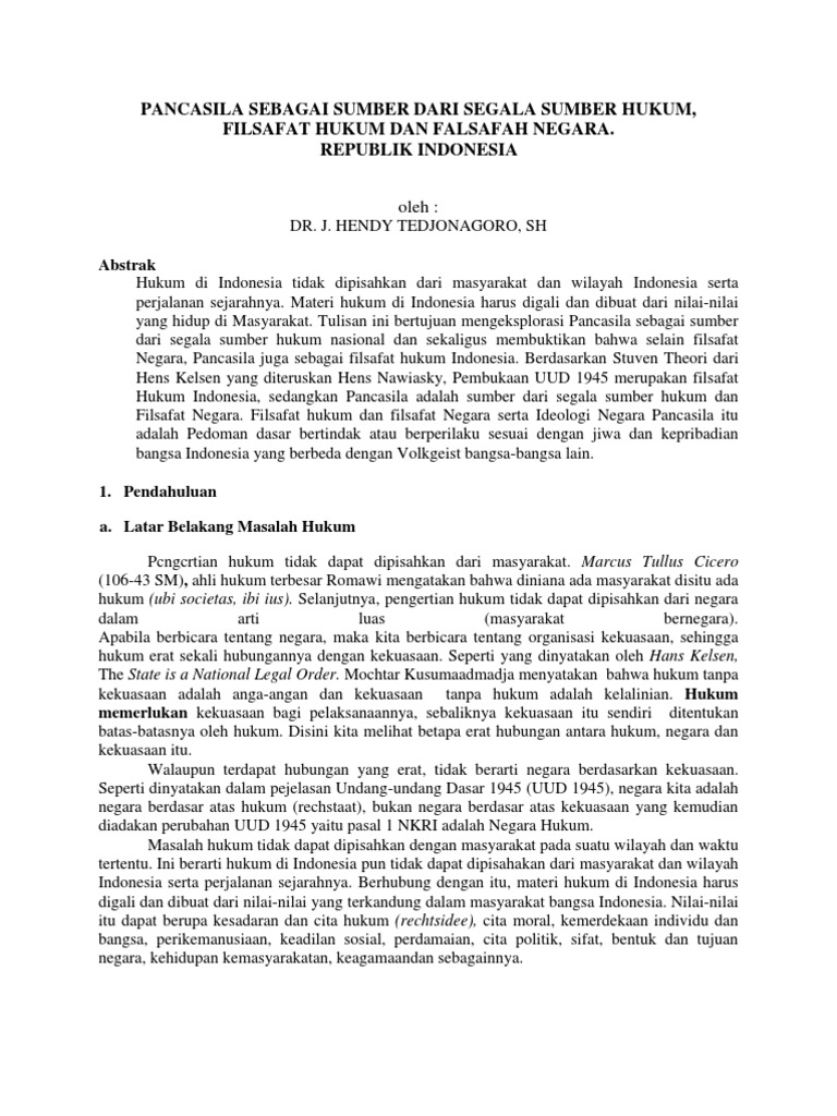 Pancasila Sebagai Sumber Dari Segala Sumber Hukum Dr Hendy 1