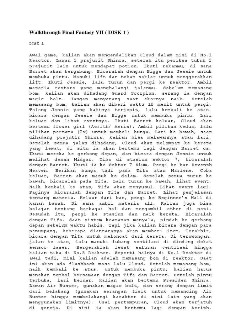 Panduan Lengkap FFVII Disk 1 | PDF | Fiksi Misteri, Thriller, & Kejahatan