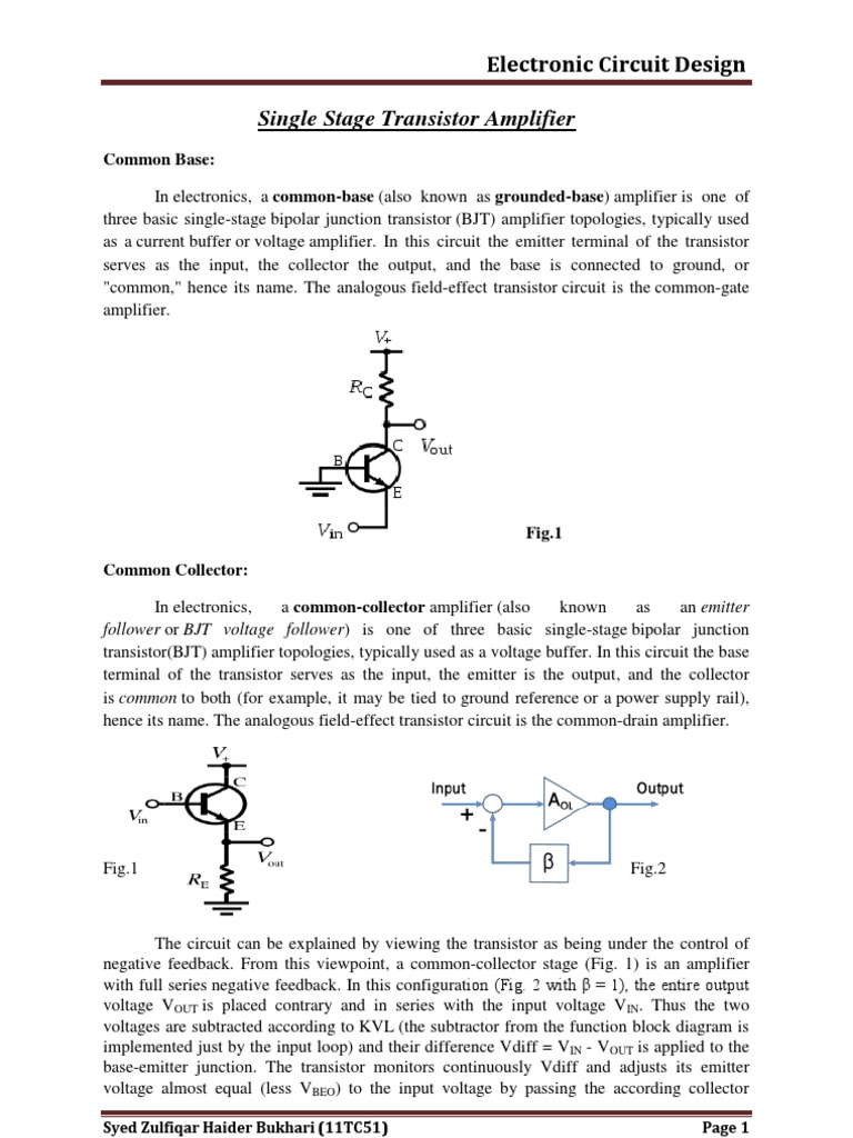 Single Stage Transistor Amplifier Overview | PDF | Electronic ...