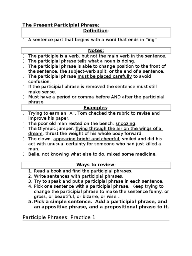 Participle Phrases  PDF  Phrase  Rules