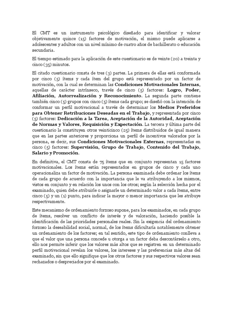 Cuestionario de Motivación para el Trabajo | PDF | Comportamiento ...