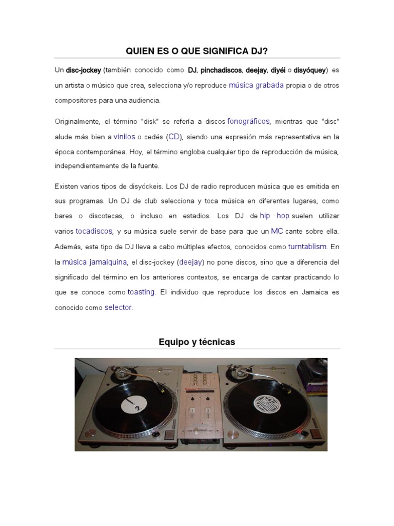 ¿Qué es un DJ y su significado? | PDF | Disc jockey | Electrónica de audio