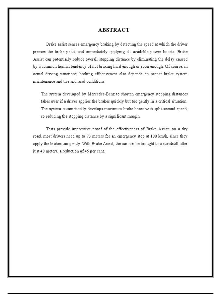 Brake Assist Seminar Report PDF Anti Lock Braking System Traffic