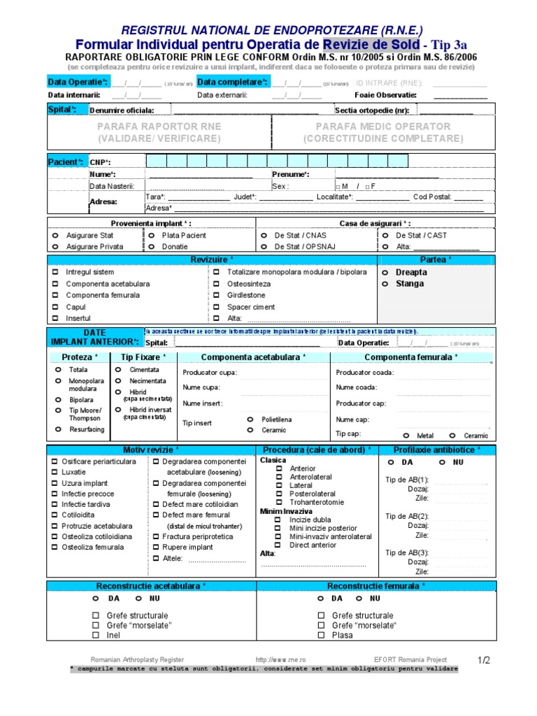 Formular Revizie Endoproteză Sold | PDF | Anatomy | Zoology