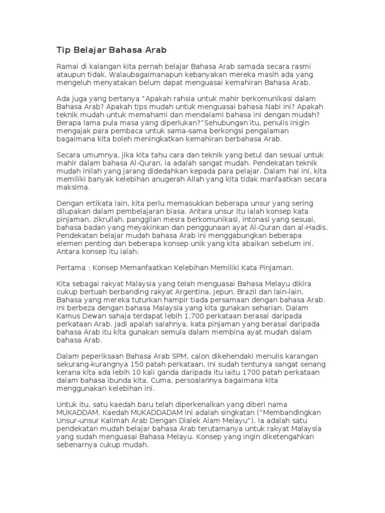 Tip Belajar Bahasa Arab Pdf