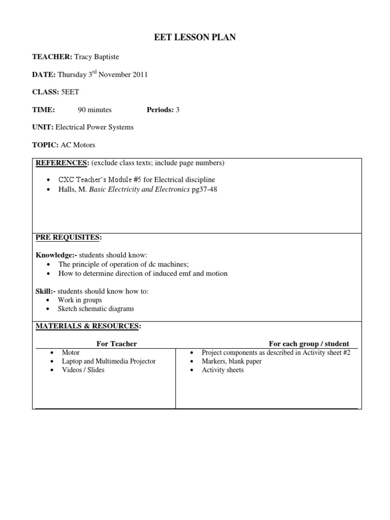A.C Motors Lesson Plan PDF Electric Motor Induction