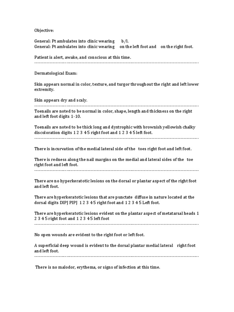 SOAP Note Tempelate | PDF | Foot | Anatomical Terms Of Location