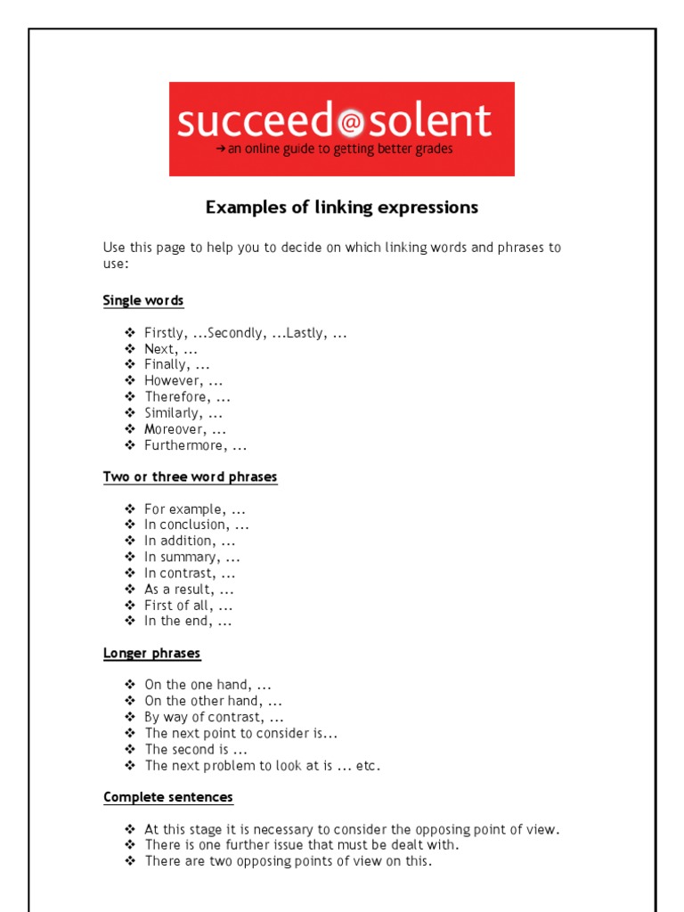 Examples of Linking Expressions | PDF