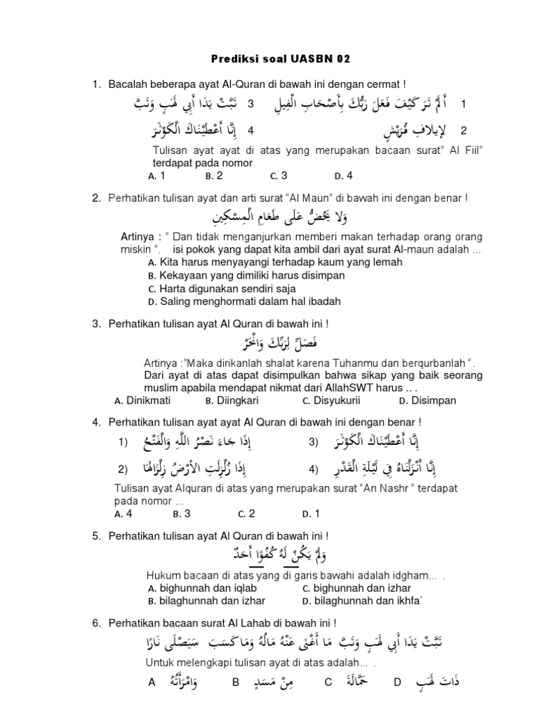 Prediksi Soal Uasbn 2