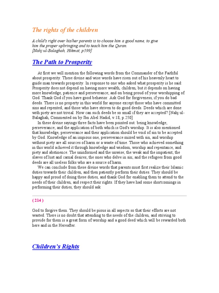 Children's Rights and Parental Duties | PDF | Muhammad | Afterlife