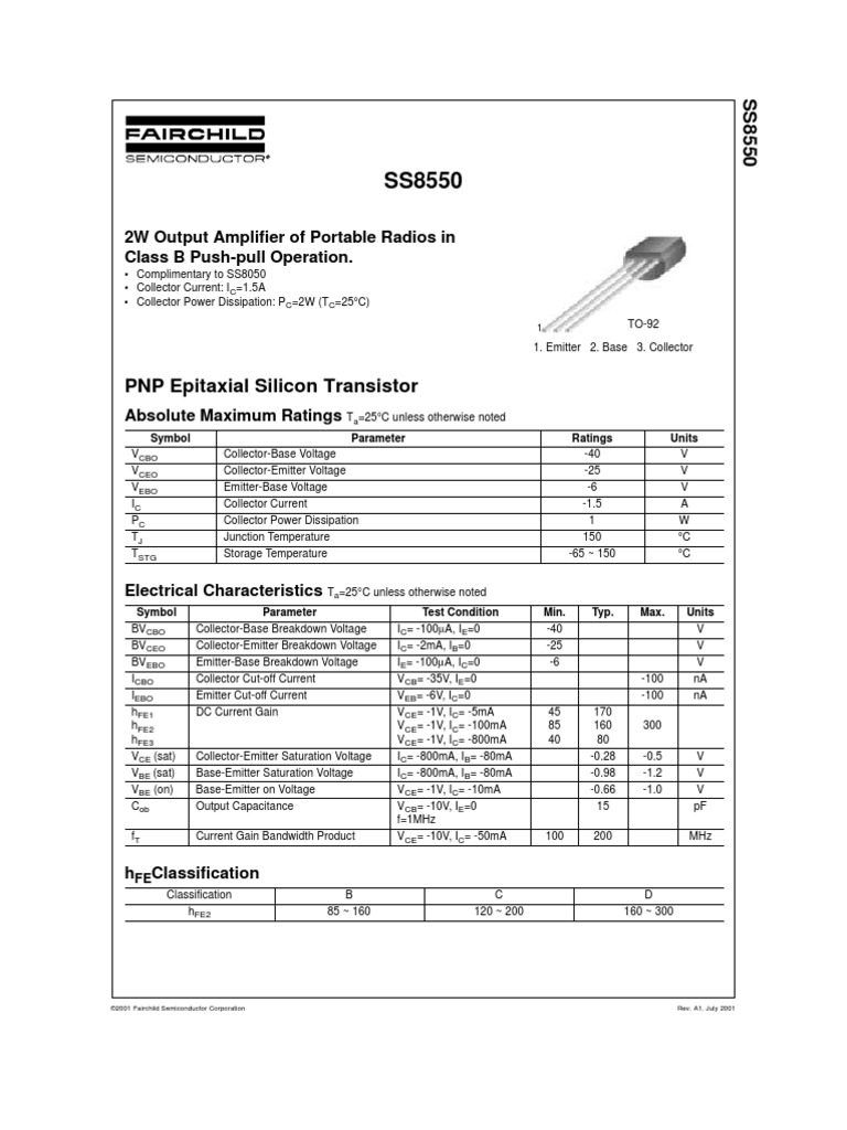 Transistor SS 8550 Semiconductor Devices Amplifier