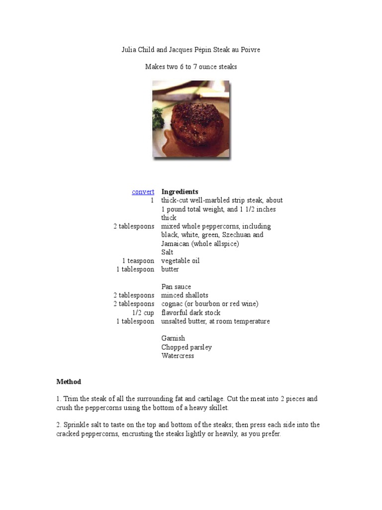 Julia Child and Jacques Pépin Steak Au Poivre PDF Steak Sautéing