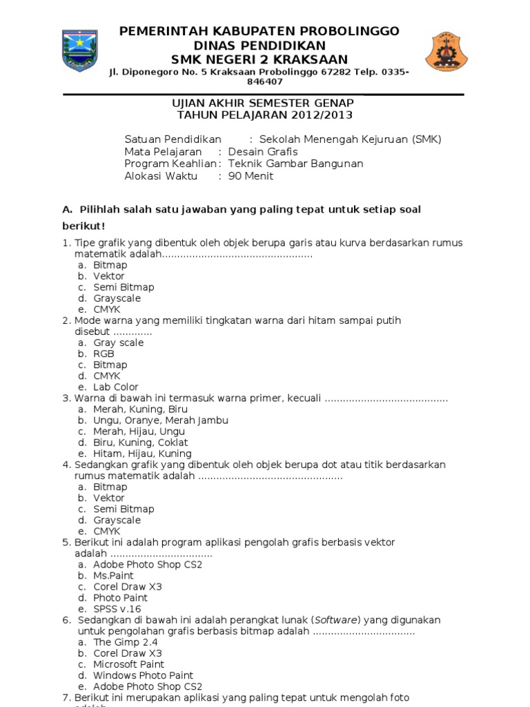 Contoh Soal  Dasar  Desain  Grafis  Kelas 10 Semester 2 