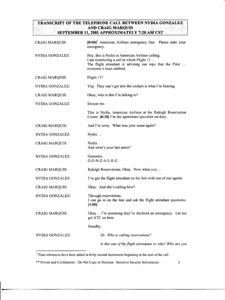 Nydia Gonzalez's Call on Flight 11 | PDF | Aircraft Hijackings | Crime ...