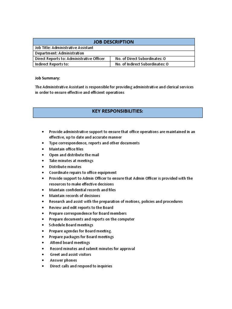 Admin Assistant Performance Indicator Secretary