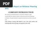 Internship Report on Reliance Weaving Mills