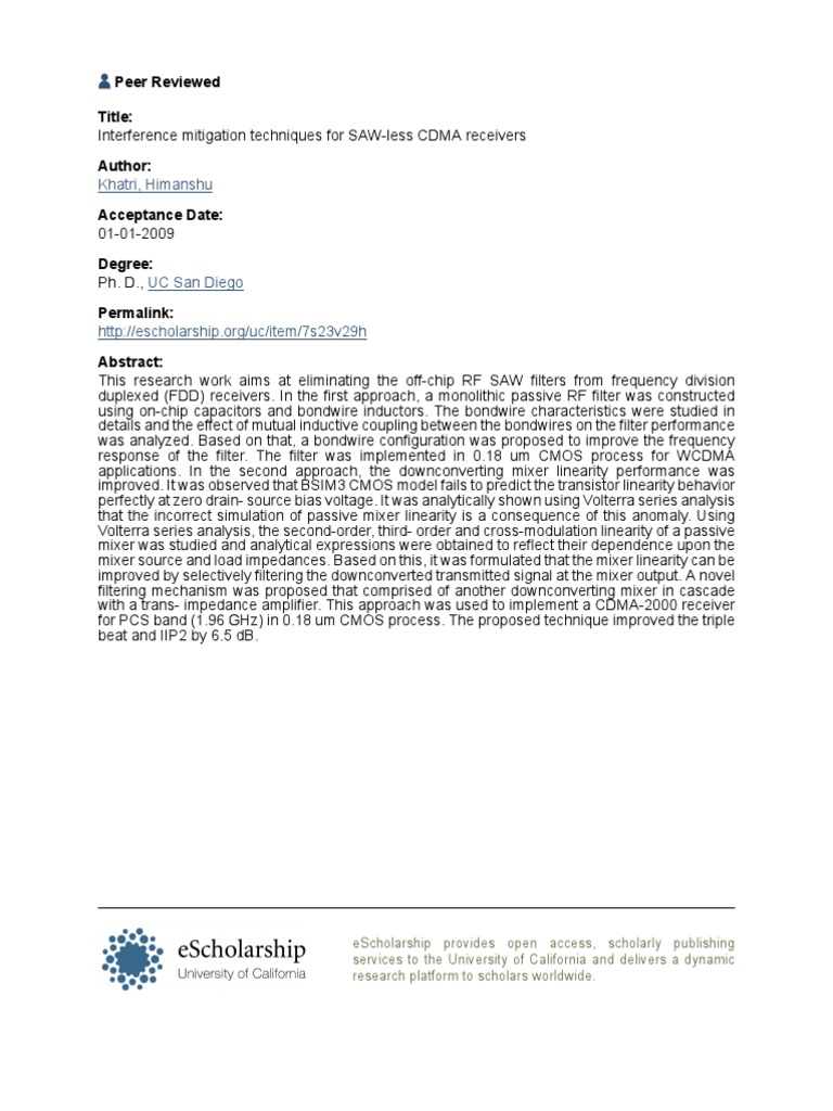 Interference Mitigation Techniques For Sawless CDMA Receivers | PDF ...