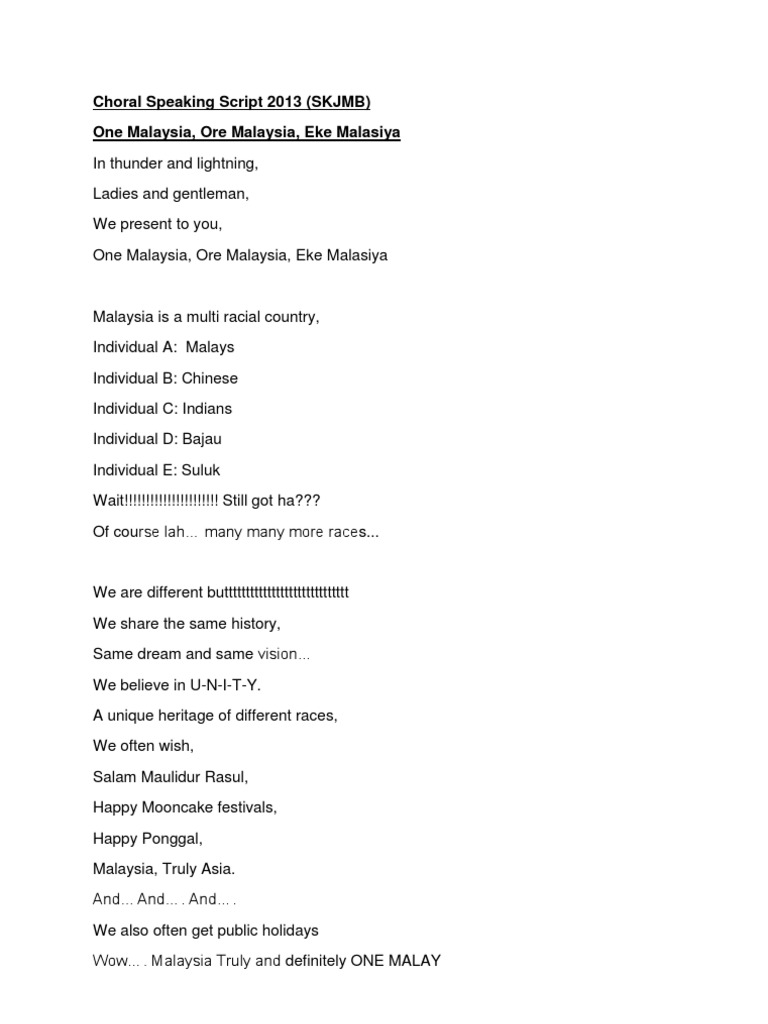 Choral Speaking Script 2013 PDF Strait Of Malacca Malaysia