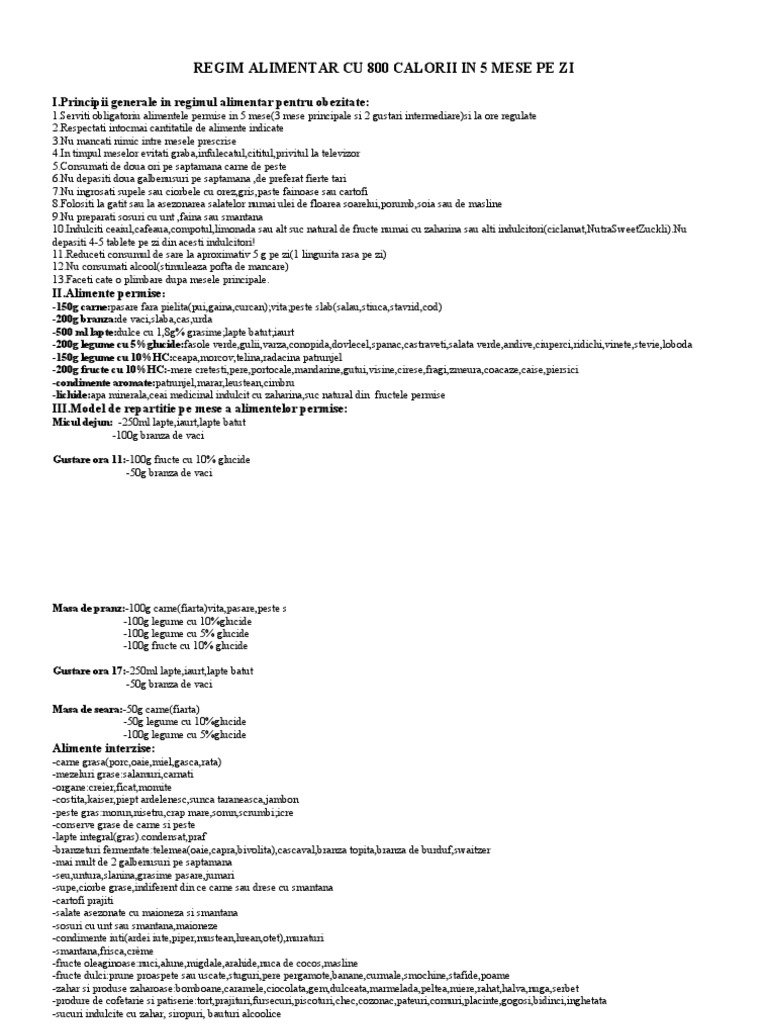 Dieta 800 calorii pe zi meniu. Regim Alimentar Cu Calorii in 5 Mese Pe Zi