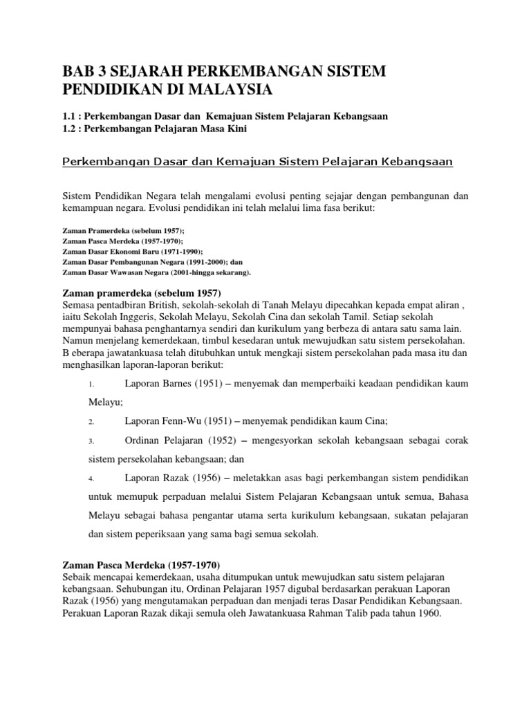 Bab 3 Sejarah Perkembangan Sistem Pendidikan Di Malaysia Pdf