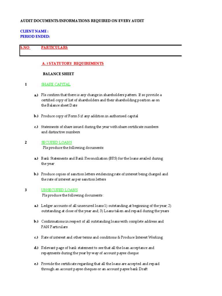 Essential Audit Document Checklist | PDF | Debits And Credits | Invoice