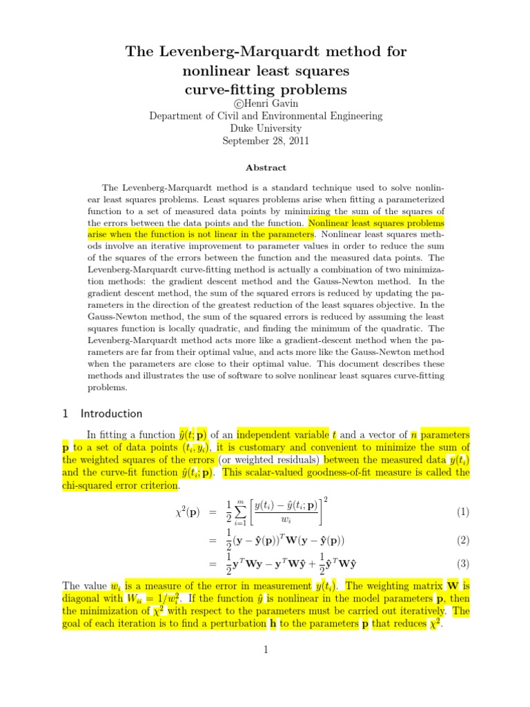 The Levenberg-Marquardt Method For Nonlinear Least Squares Curve ...