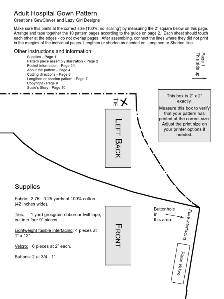 Adult Hospital Gown PDF Pattern PDF Seam (Sewing) Clothing