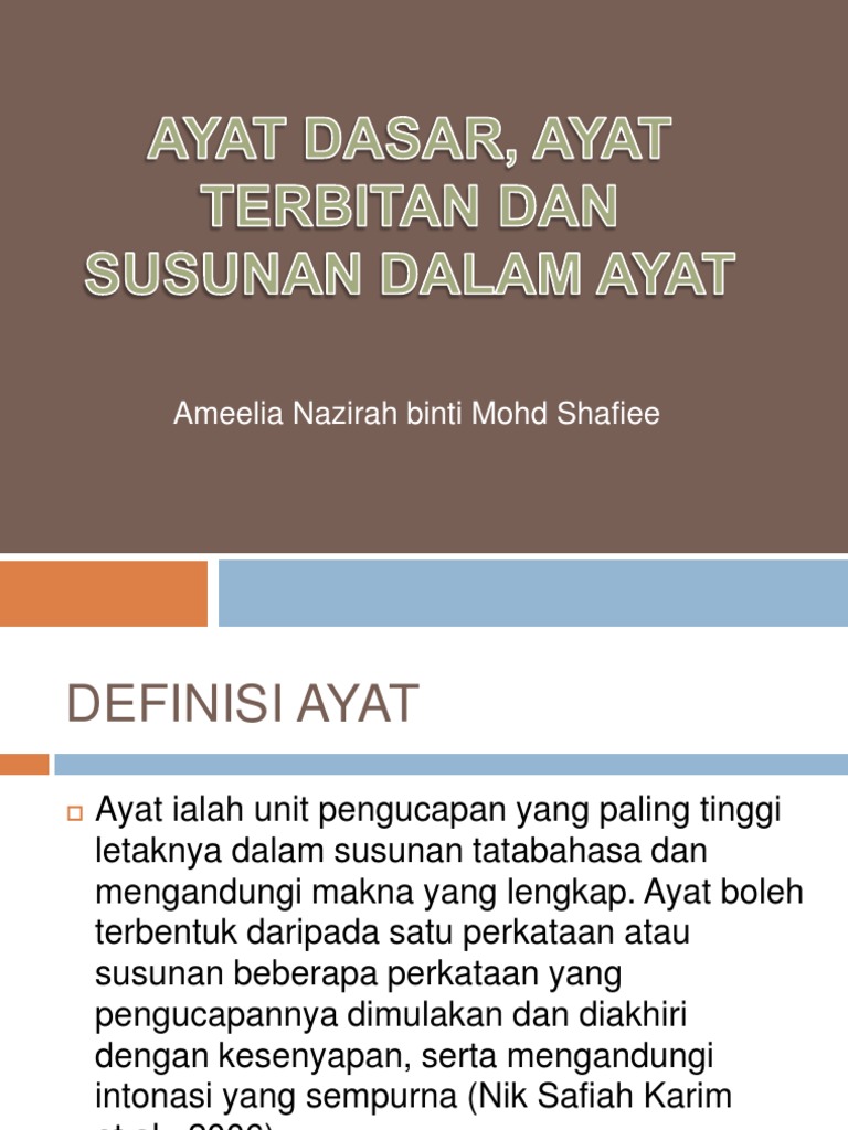 Struktur Ayat Ayat Dasar Ayat Terbitan