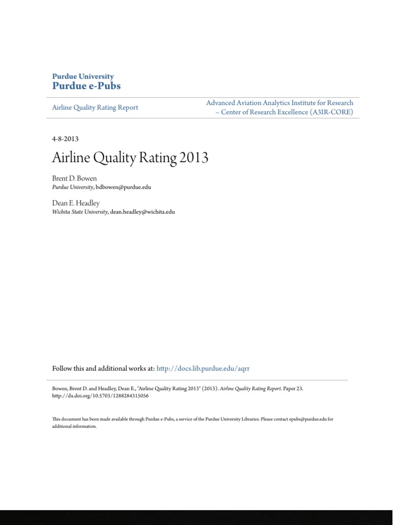 Airline Quality Rating 2013 Report | PDF | Airlines | Us Airways