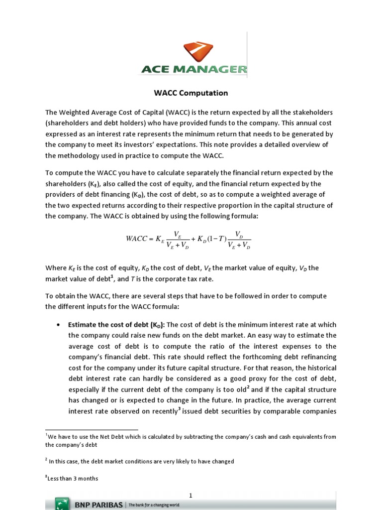 WACC Computation: Is The Cost of Equity, K | PDF