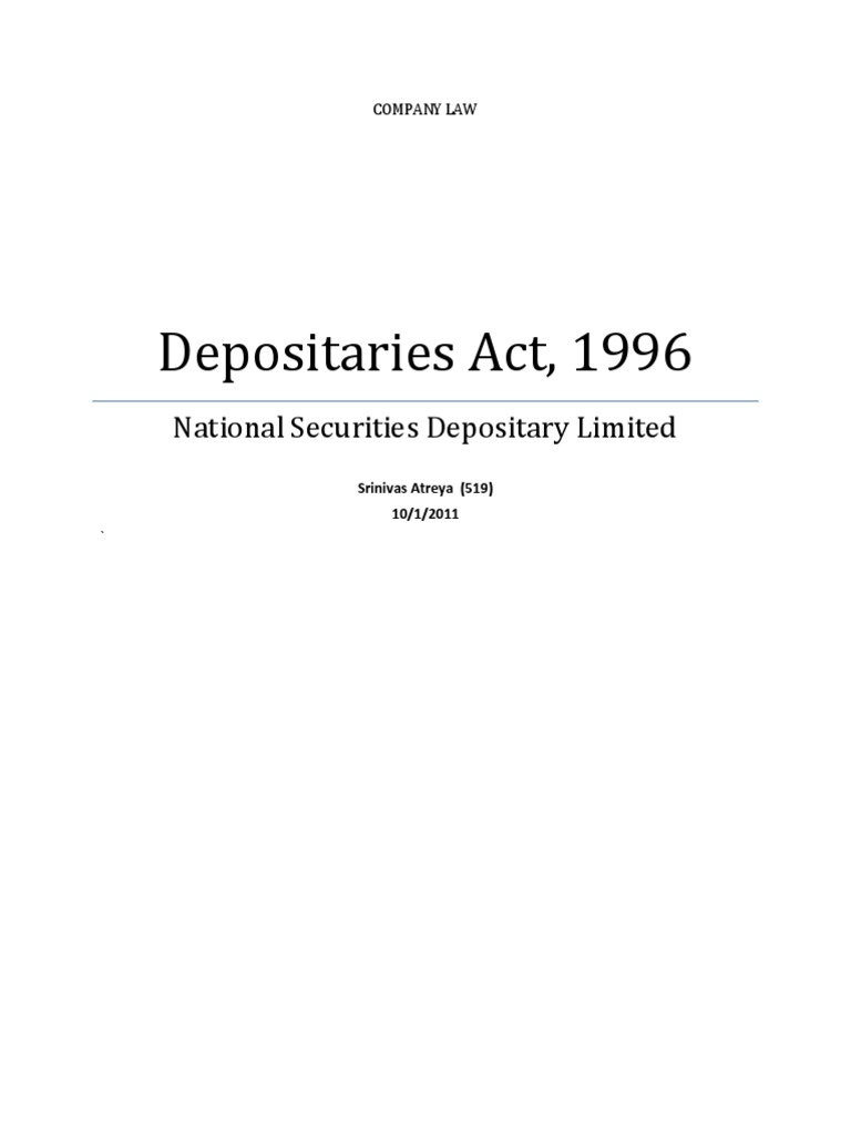 Depositaries Act, 1996: National Securities Depositary Limited | PDF ...